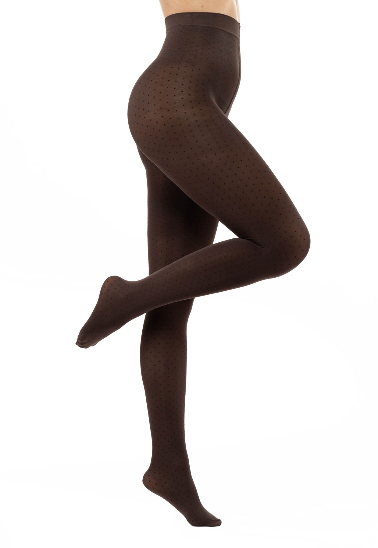 80Den micro-dot patterned tight brown