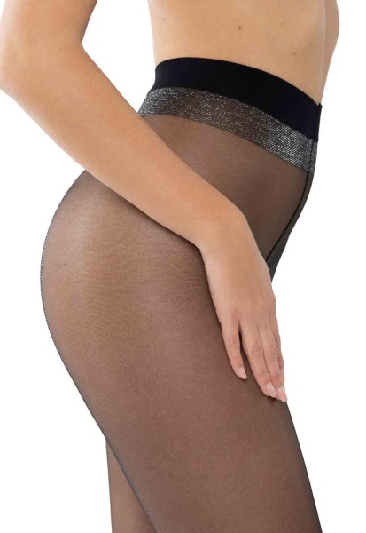 Transparent tights with lurex stripes